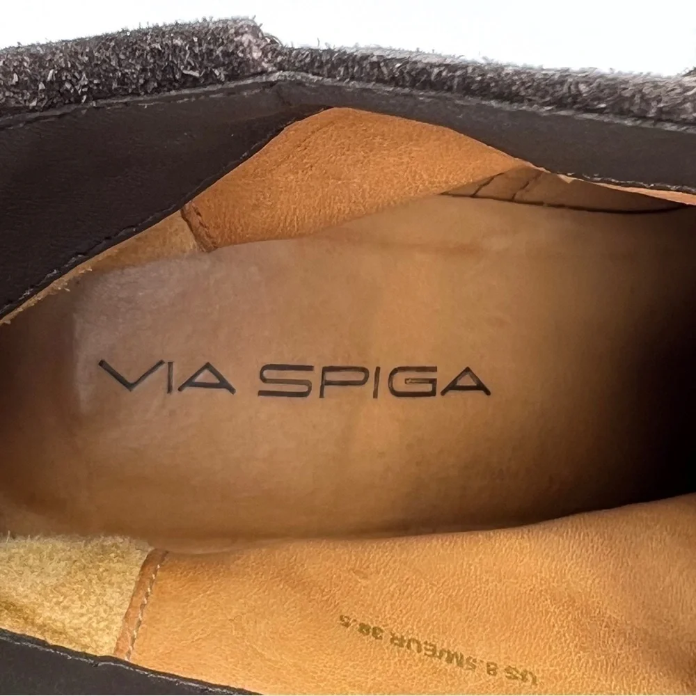 Via Spiga Mirren Ankle Boots Olive Brown Suede Wedge Heel Laced Women’s Size 8.5